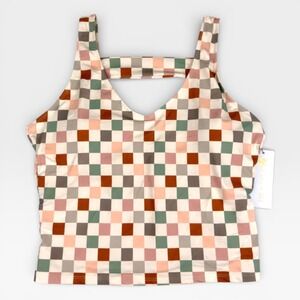 JANELA BAY Womens V-Neck Cutout Back Checkered Tankini Top Size XL NEW Beachwear